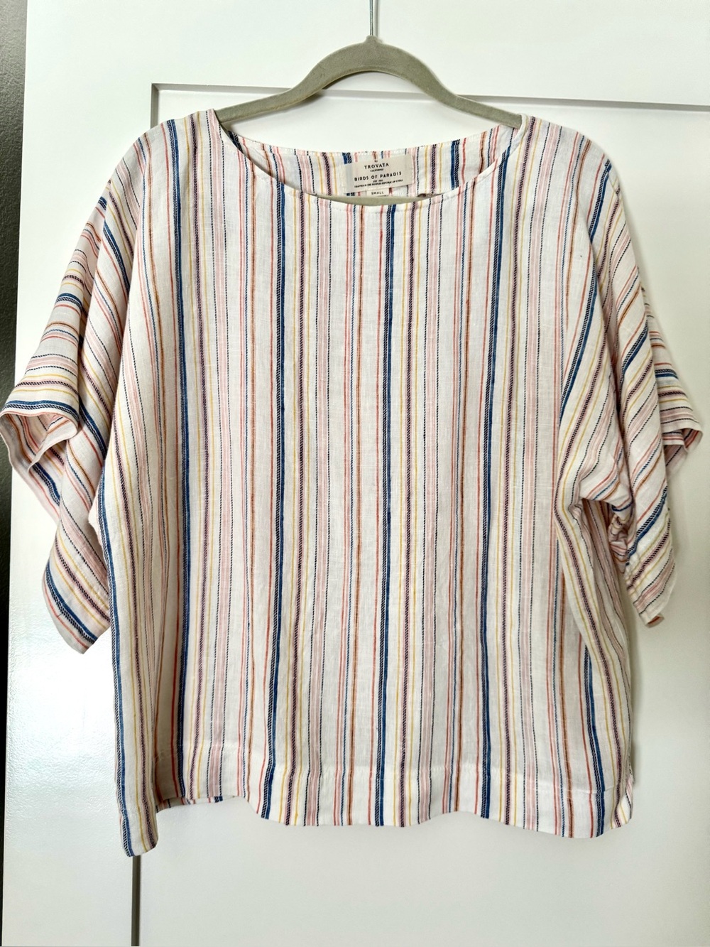 Trovata Birds of Paradis Striped Linen Top Oversized Size S